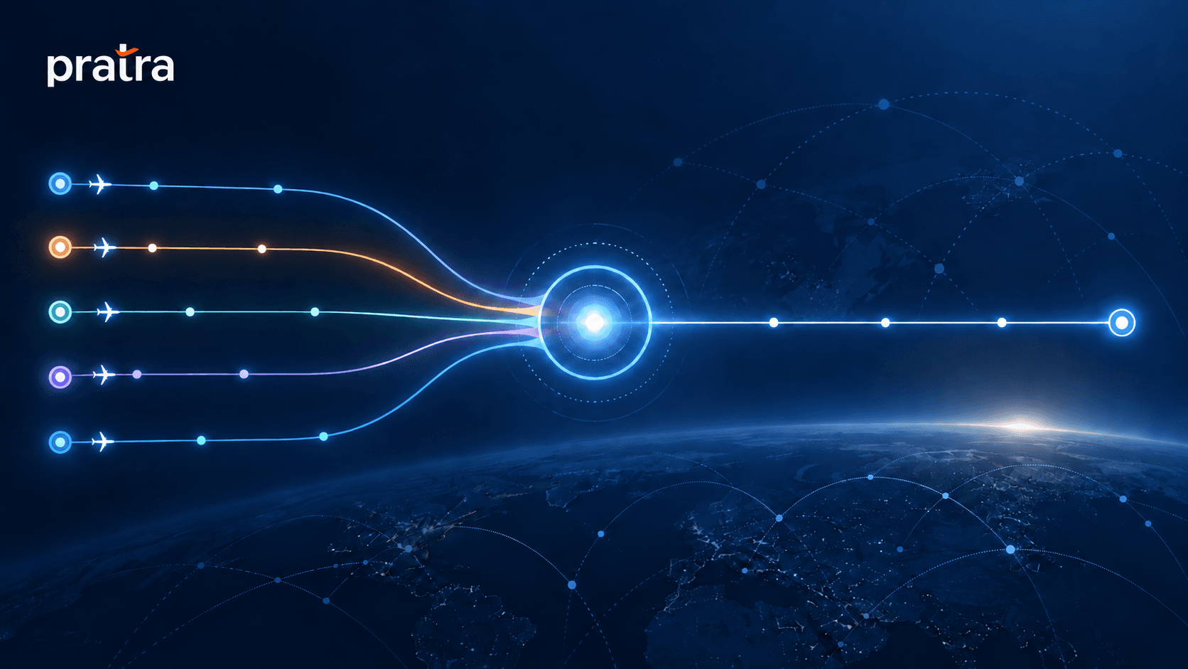 Multiple airline connections converging through a unified NDC aggregation platform.